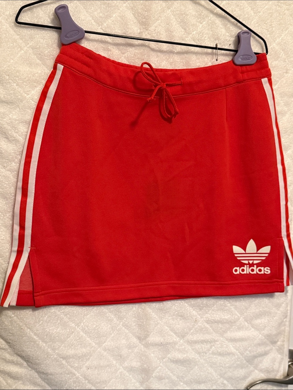 ADIDAS Red Flock Skirt with White Side Stripes S NWT